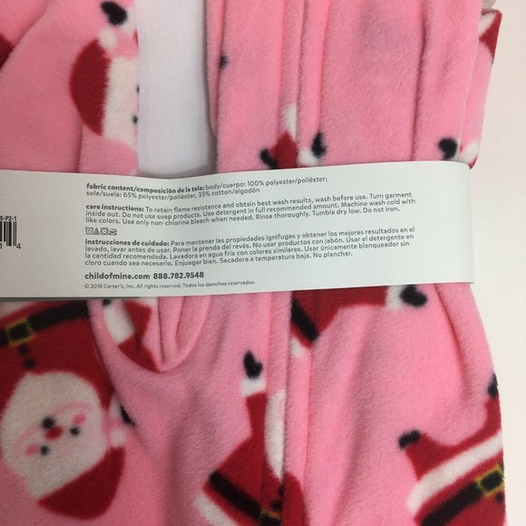 Carters Child of Mine 12 Month Fleece Footed Pajamas Pink Santa Sleeper X-Mas - Picture 7 of 12
